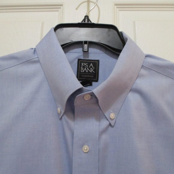 Jos A Bank Traveler Dress Shirt 17.5 - 34 Blue Tailored Fit Office Professional - Picture 3 of 7